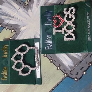 Rhinestone 'I ❤️ Dogs' Or 'Paw' Brooch Pin - Silver Sparkle